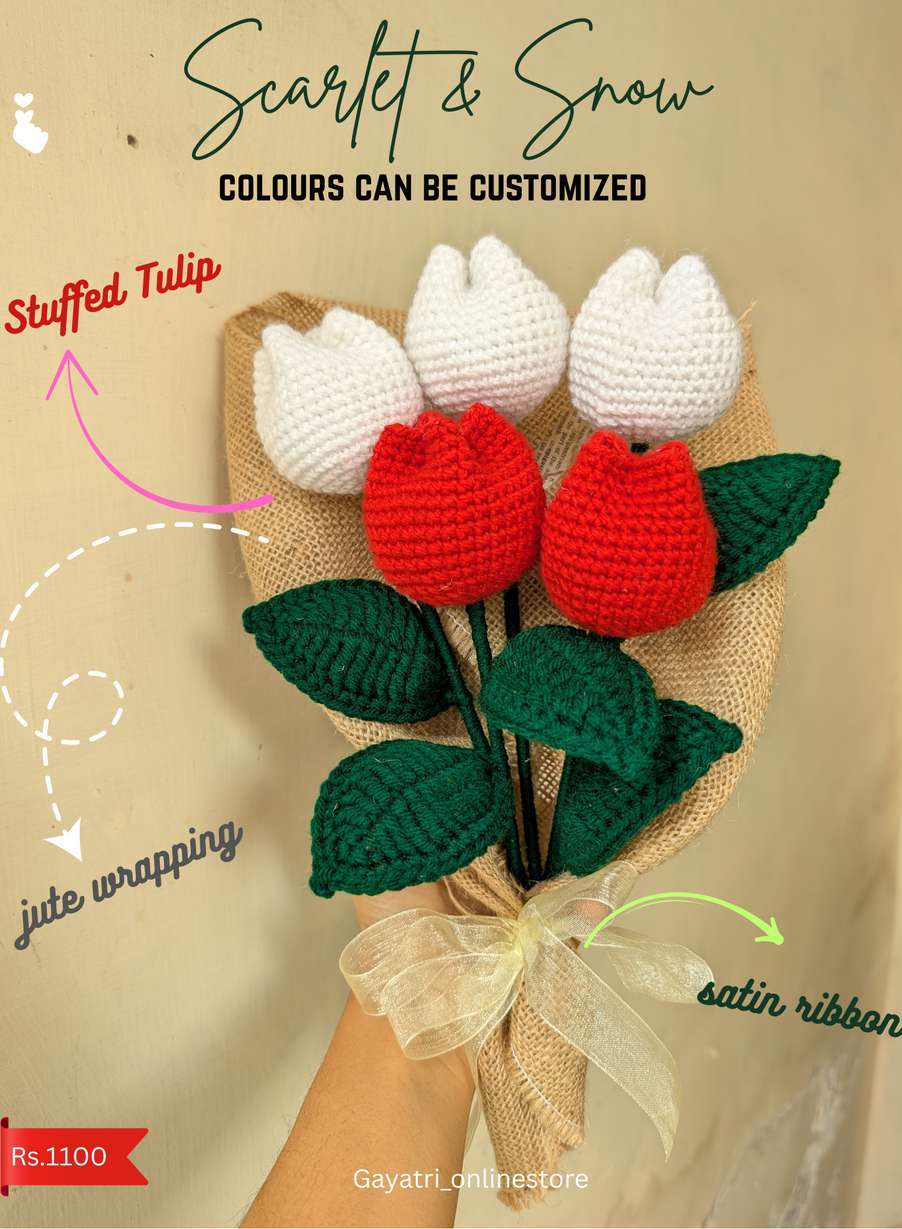 Crochet rose and tulip bouquet